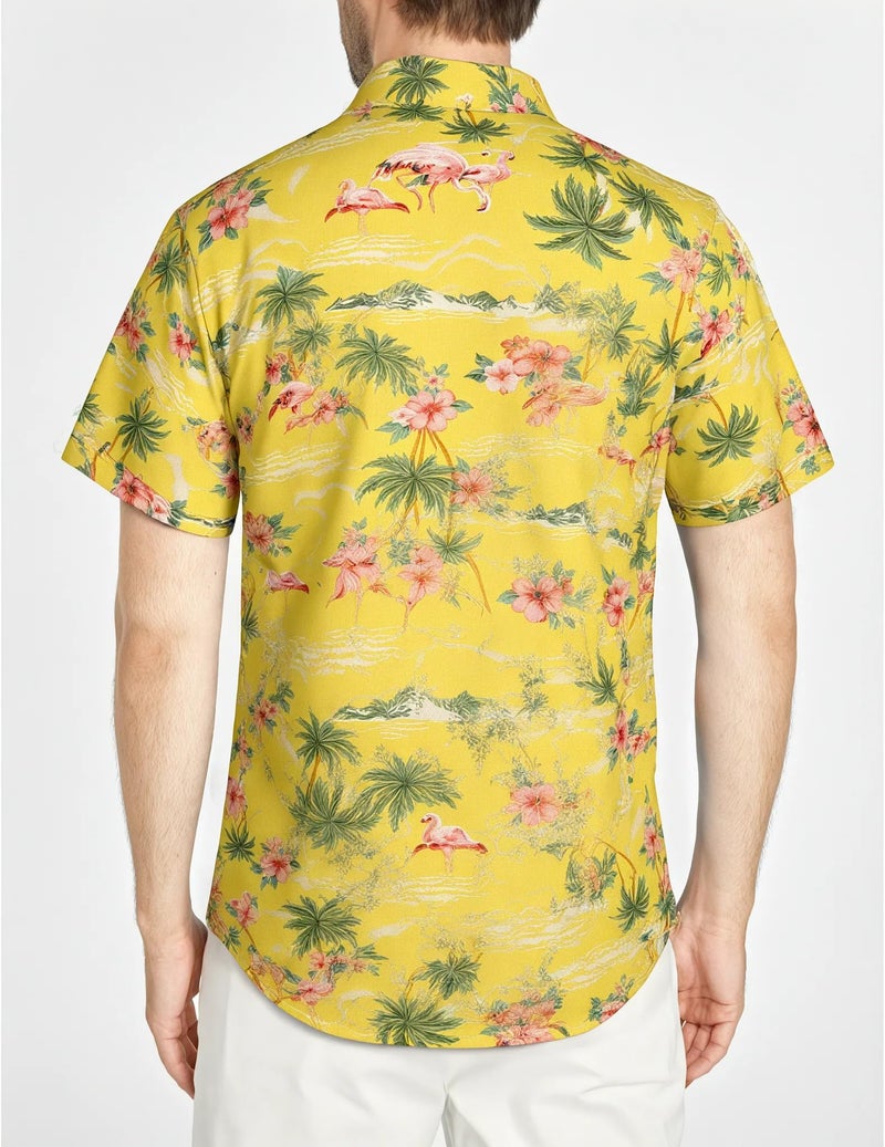 SSLR Mens Hawaiian Shirt Flamingos Casual Short Sleeve Button Down Shirts Aloha Shirt (Medium, Yellow) - Image 2